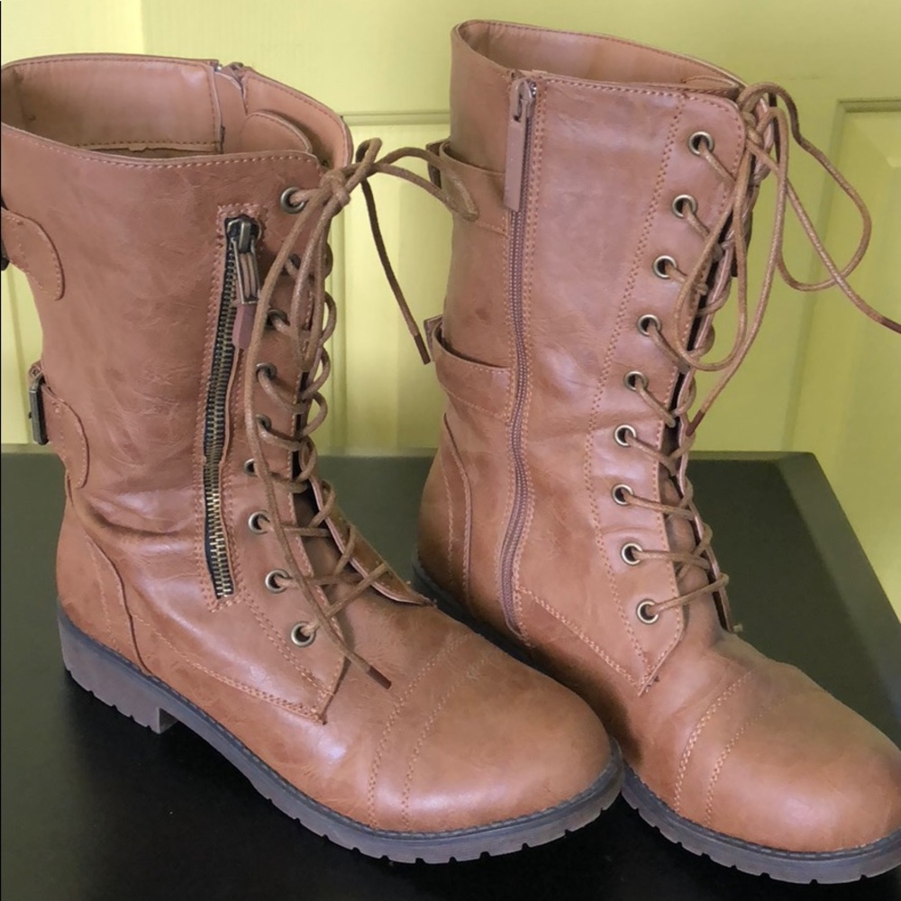 Brown Combat Lace-up Boots